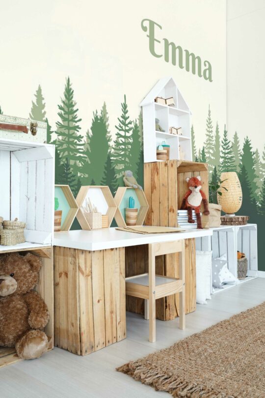 Green spruce forest peel and stick wall murals by Fancy Walls