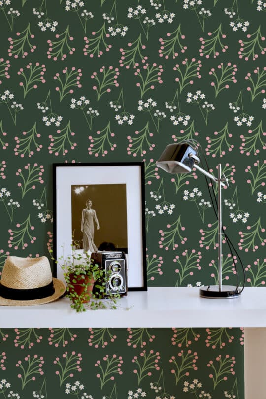 floral green traditional wallpaper