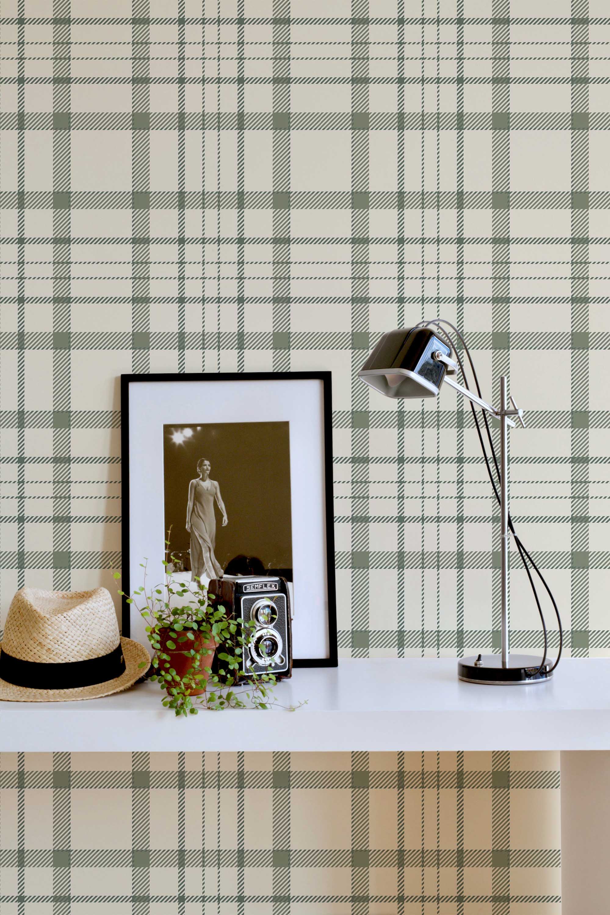 Green farmhouse tartan Wallpaper  Peel and Stick or NonPasted