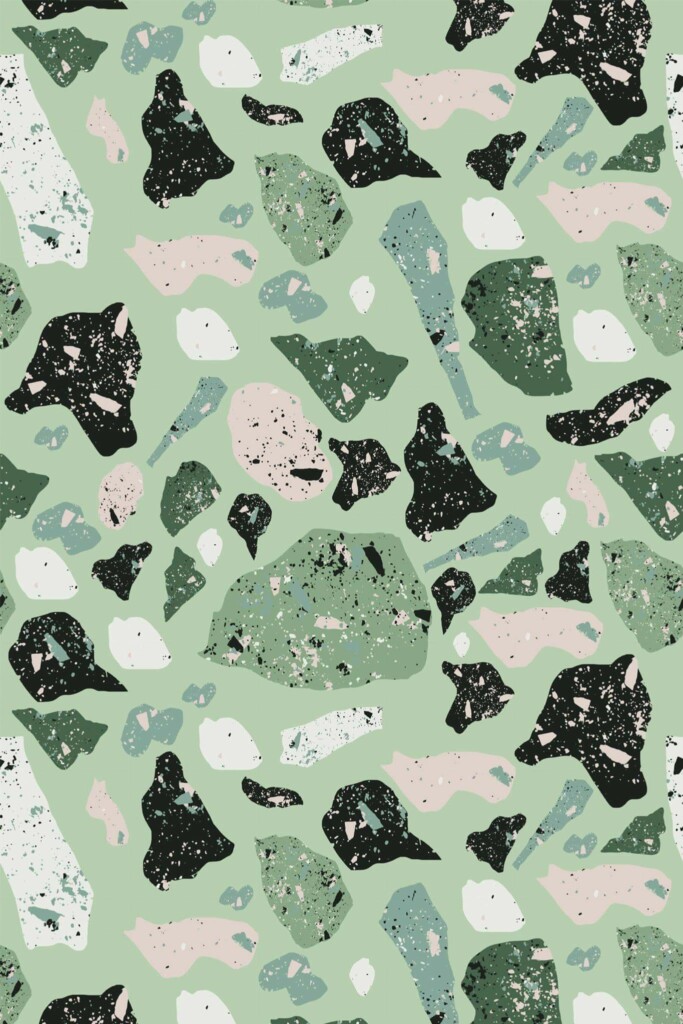 Pattern repeat of Green terrazzo removable wallpaper design