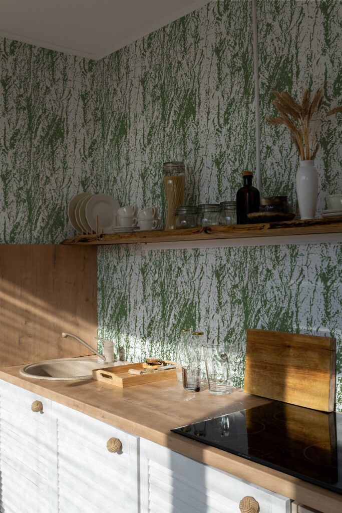 Fancy Walls removable wallpaper in green texture imitation design for kitchen walls
