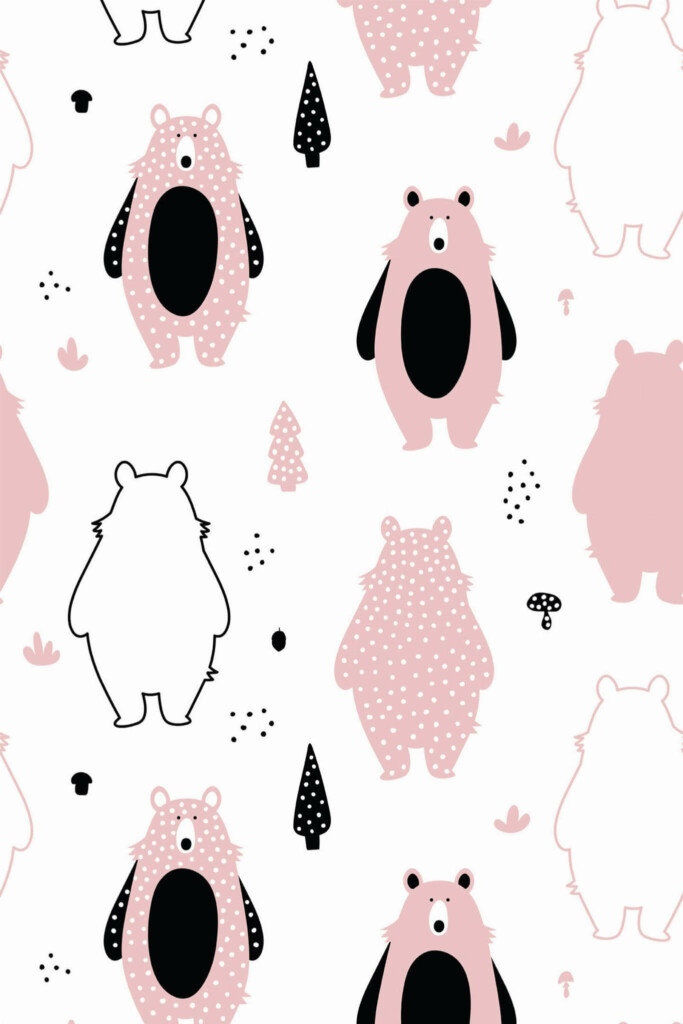 Pattern repeat of Grizzly bear removable wallpaper design