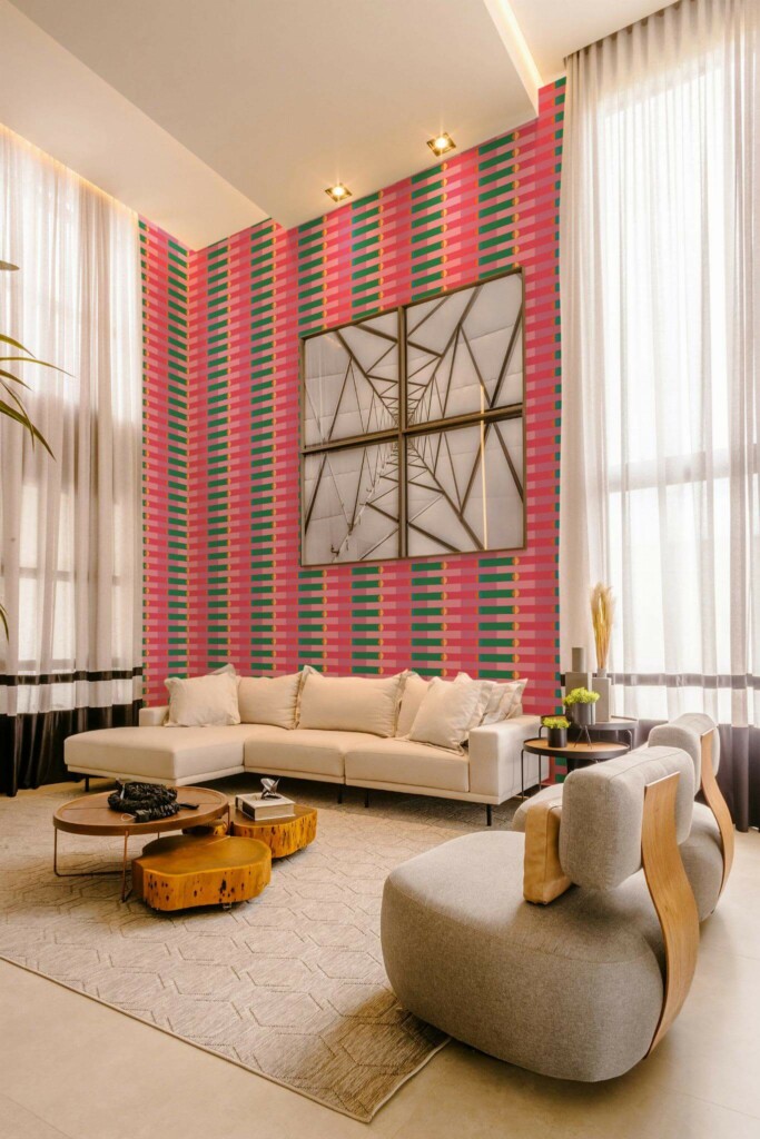 Contemporary style living room decorated with Groovy funky peel and stick wallpaper