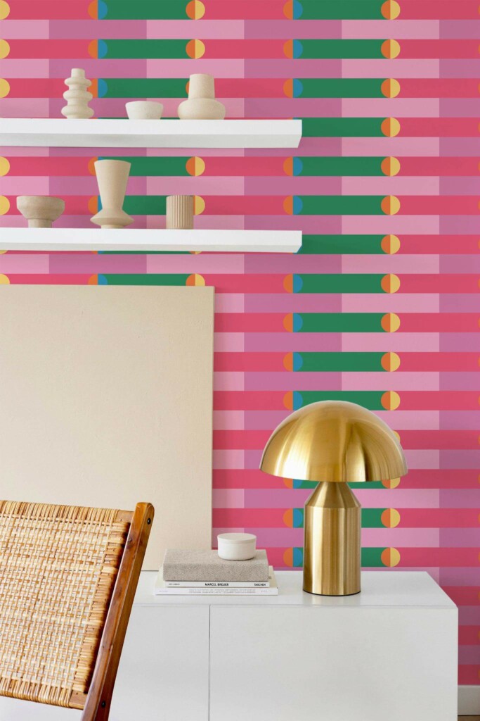 Modern style dining room decorated with Groovy funky peel and stick wallpaper