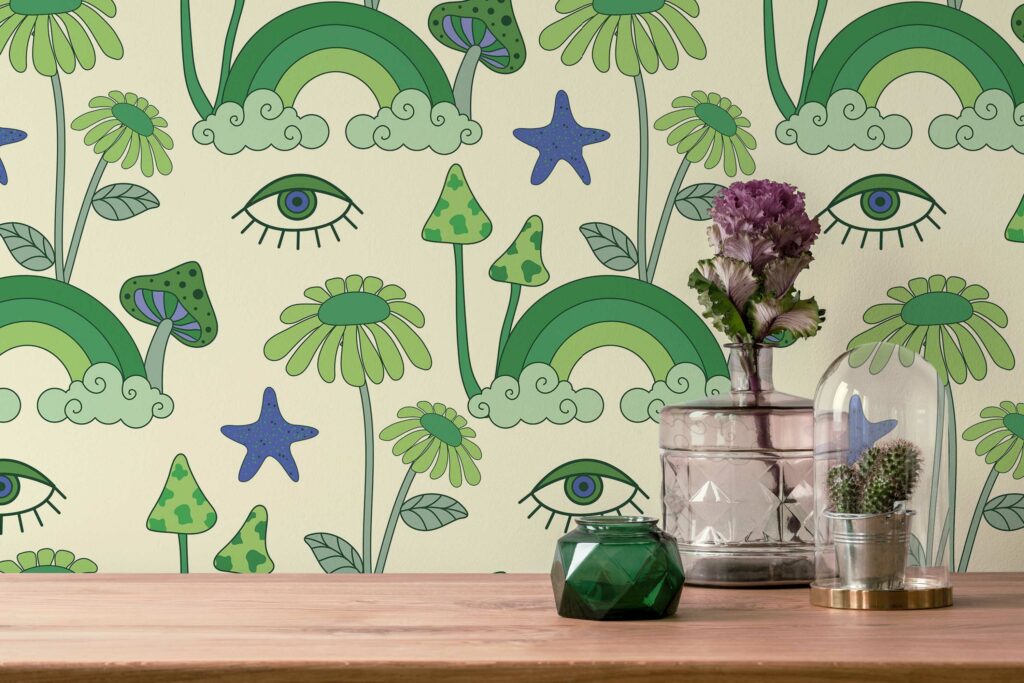 Vibrant Green Psychedelic Wallpaper - Peel and Stick or Non-Pasted