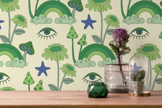 Groovy Green Psychedelic Fantasy removable wallpaper by Fancy Walls