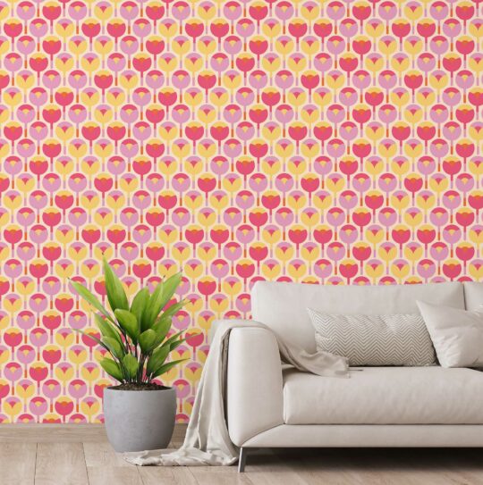 tulips pink traditional wallpaper