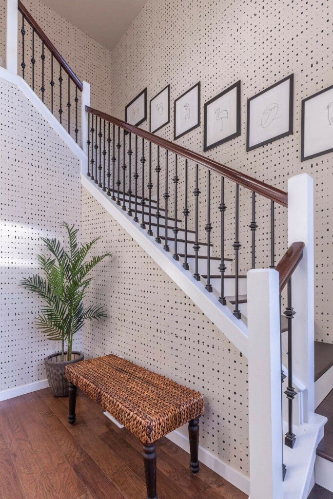 Rustic style entryway decorated with Halftone peel and stick wallpaper