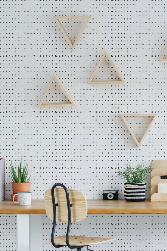 Scandinavian style home office decorated with Halftone peel and stick wallpaper