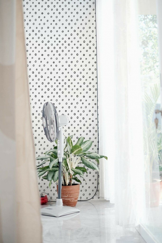 Minimal style living room decorated with Hand drawn dots peel and stick wallpaper