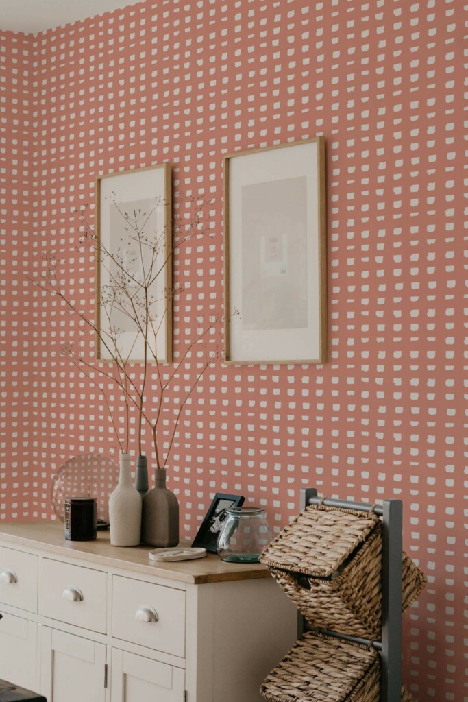 Scandinavian style bedroom decorated with Hand drawn grid peel and stick wallpaper