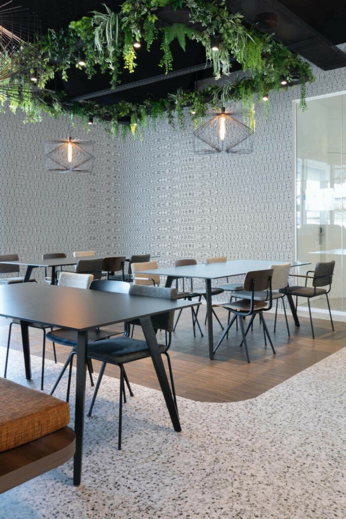 Modern style cafe decorated with Hand drawn wavy line peel and stick wallpaper