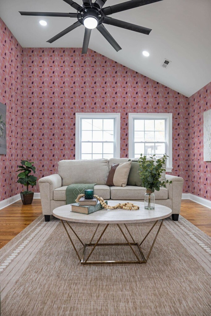 Scandinavian style living room decorated with Hand gesture peel and stick wallpaper