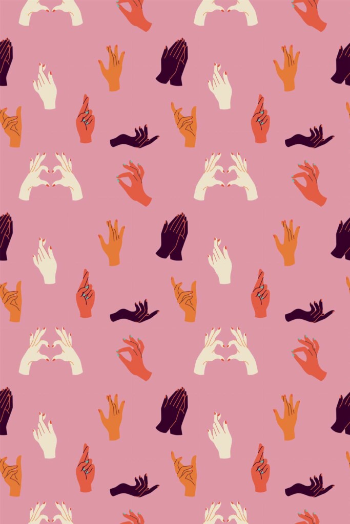 Pattern repeat of Hand gestures removable wallpaper design