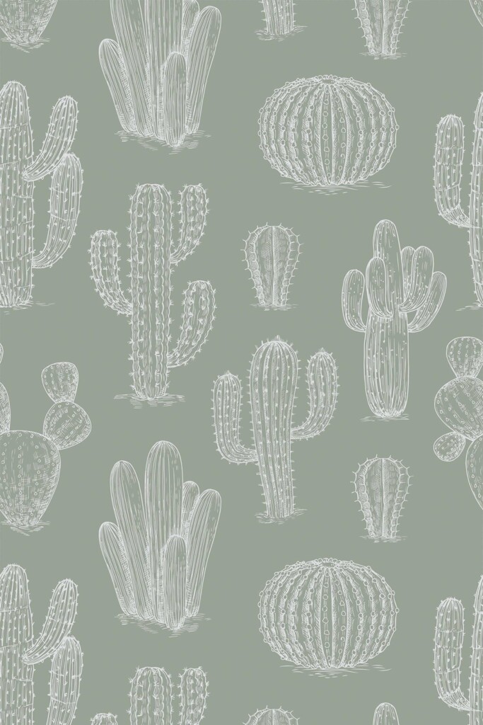 Fancy Walls hand-drawn cactus removable wallpaper for modern spaces