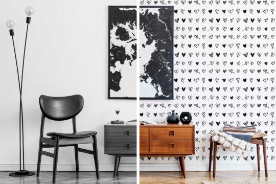 hearts black and white traditional wallpaper