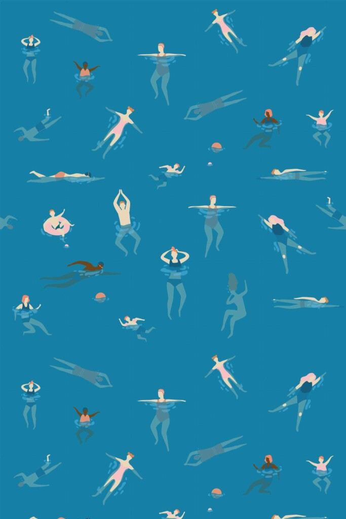Pattern repeat of Happy swimmers removable wallpaper design