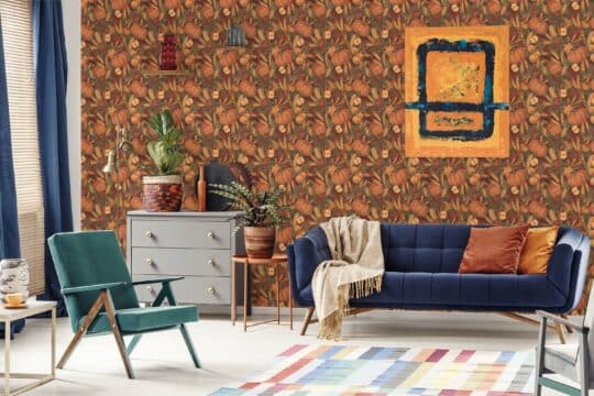 harvest orange traditional wallpaper