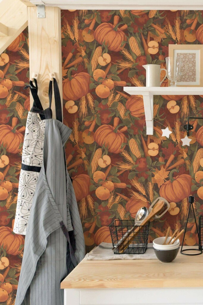Minimal scandinavian style kitchen decorated with Harvest peel and stick wallpaper