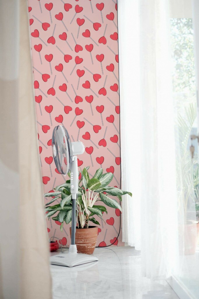 Minimal style living room decorated with Heart lolipop peel and stick wallpaper
