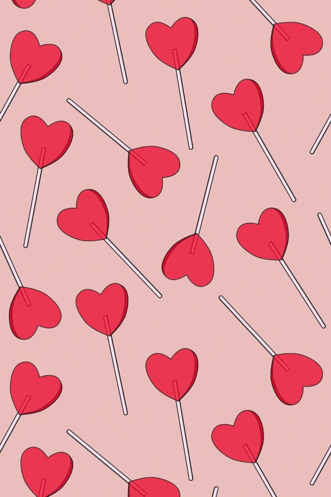 Pattern repeat of Heart lollipop removable wallpaper design