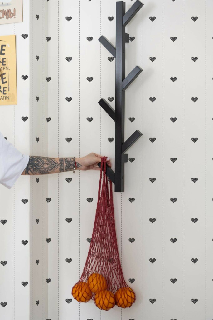 Scandinavian style kitchen decorated with Heart striped peel and stick wallpaper