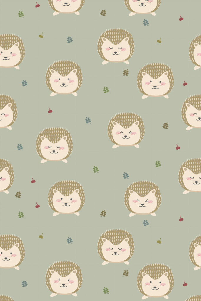 Pattern repeat of Hedgehog animal print removable wallpaper design