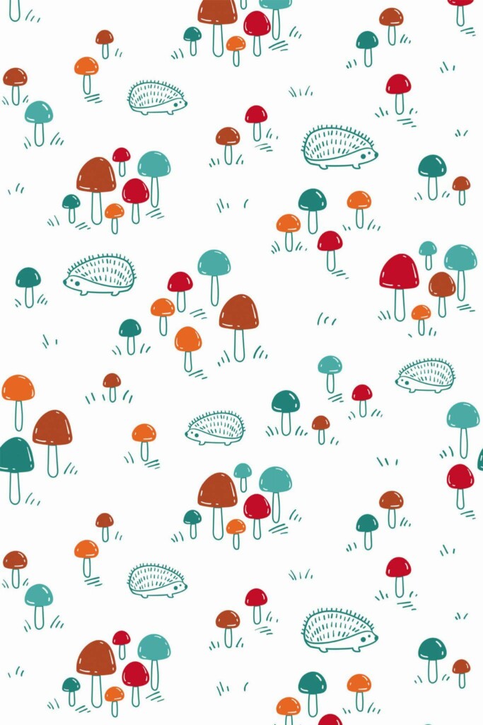 Pattern repeat of Hedgehog forest removable wallpaper design