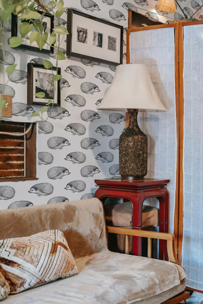 Southwestern style living room decorated with Hedgehog peel and stick wallpaper