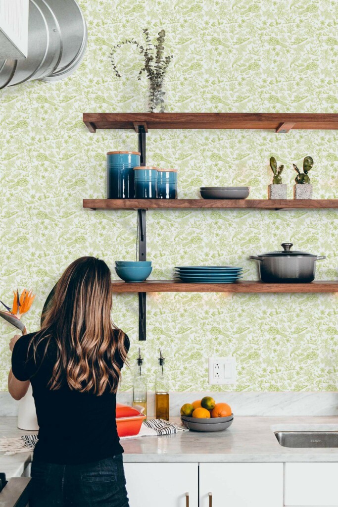 Modern Rustic style kitchen decorated with Herbs kitchen backsplash peel and stick wallpaper