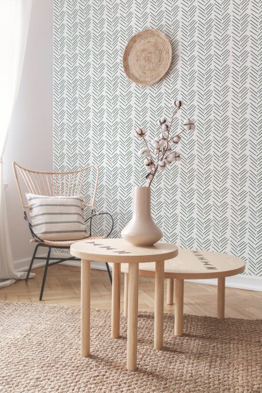 green herringbone non-pasted wallpaper