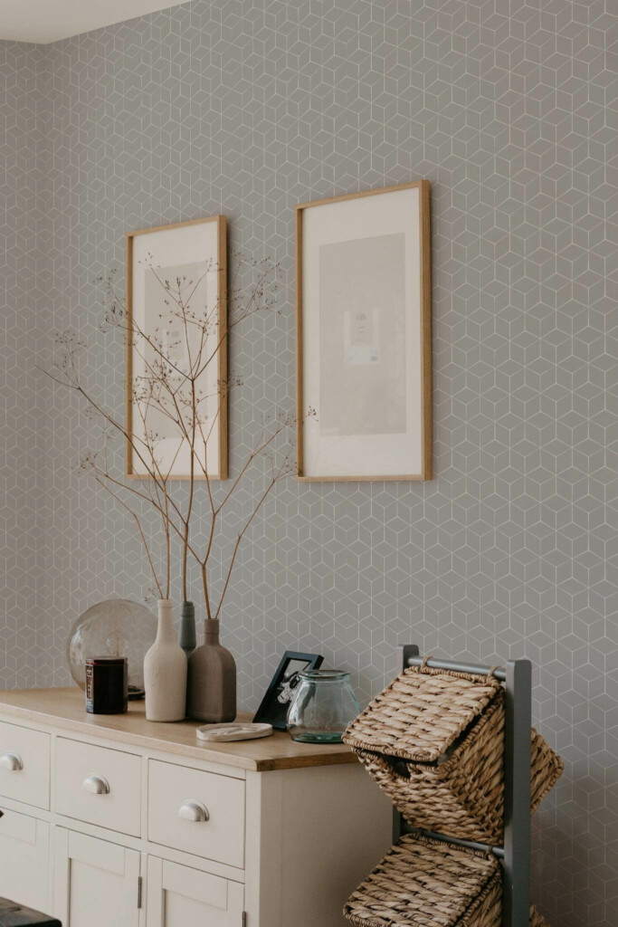 Scandinavian style bedroom decorated with Hexagon peel and stick wallpaper