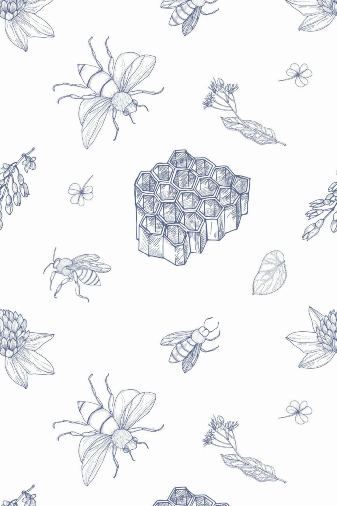 Pattern repeat of Honey bee removable wallpaper design