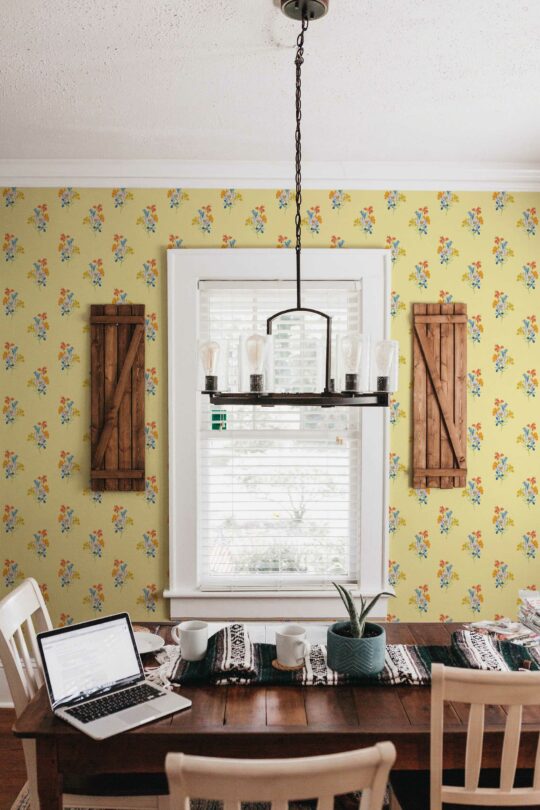 Yellow Vintage Florals self-adhesive wallpaper by Fancy Walls