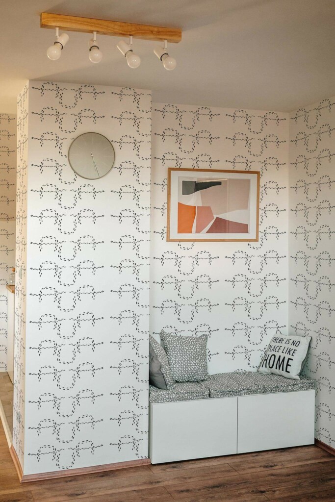 Scandinavian style entryway decorated with Horseshoe peel and stick wallpaper