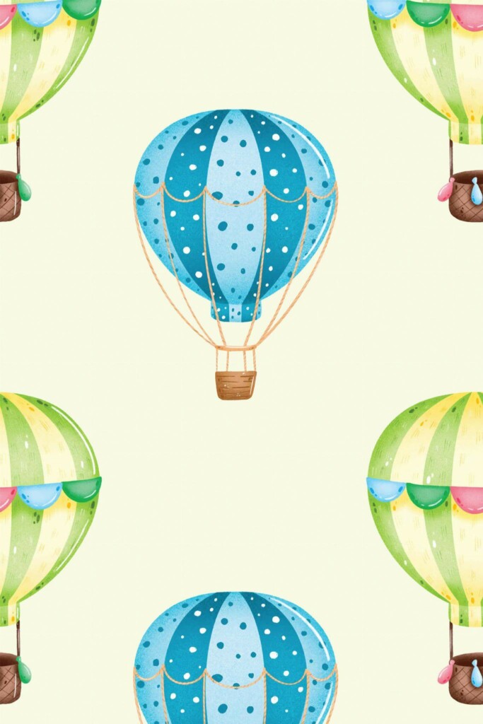 Pattern repeat of Hot air balloon removable wallpaper design