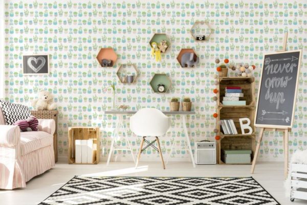 Succulent kids room peel and stick removable wallpaper