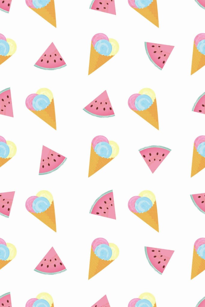 Pattern repeat of Ice cream and watermelon removable wallpaper design
