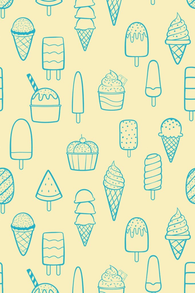 Pattern repeat of Ice cream doodles removable wallpaper design