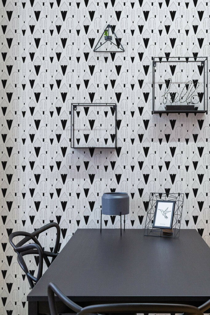 Industrial modern style dining room decorated with Ice cream peel and stick wallpaper