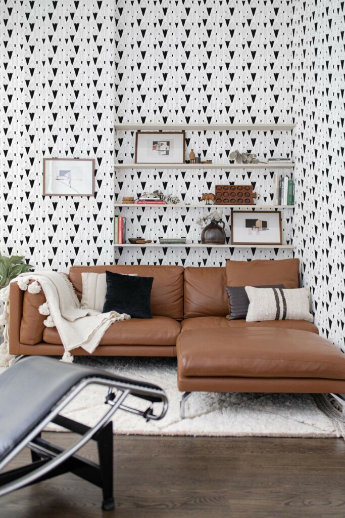 Mid-century modern style dining room decorated with Ice cream peel and stick wallpaper