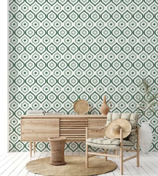 ikat green traditional wallpaper
