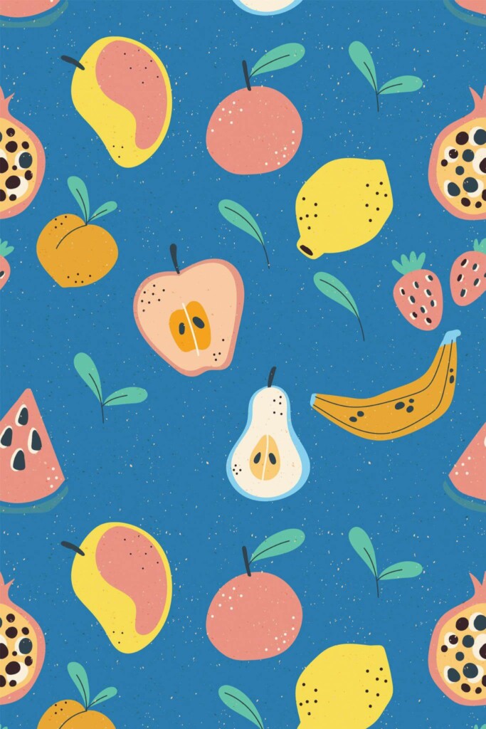Pattern repeat of Illustrated fruit removable wallpaper design