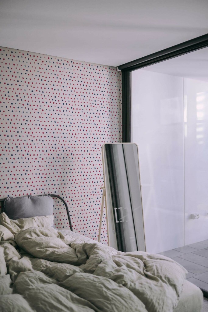 Minimal style bedroom decorated with Independence dots peel and stick wallpaper