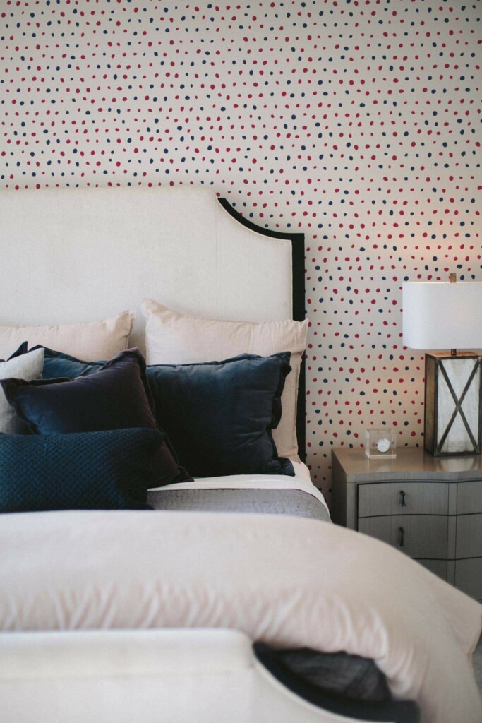 Shabby chic style bedroom decorated with Independence dots peel and stick wallpaper