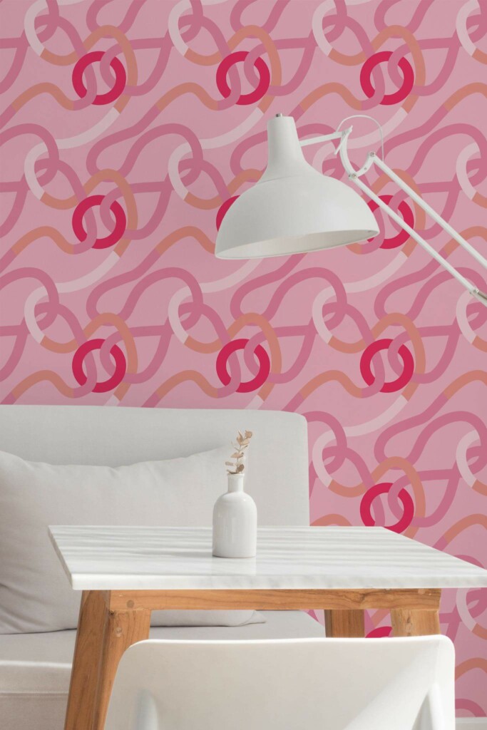 Minimal style dining room decorated with Intertwined knots peel and stick wallpaper
