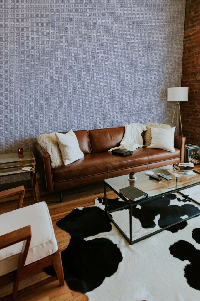 Mid-century modern style living room decorated with Italian tile peel and stick wallpaper