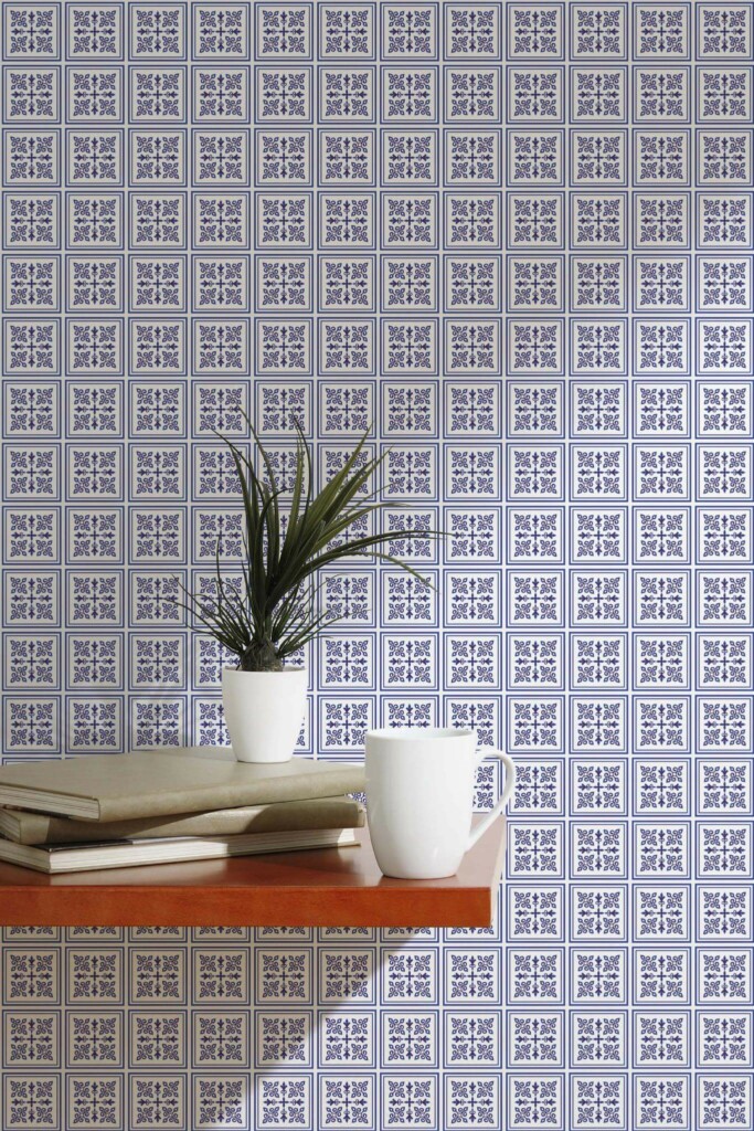 Scandinavian style accent wall decorated with Italian tile peel and stick wallpaper