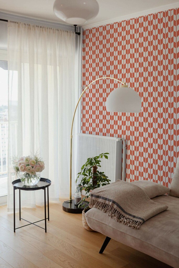 Bohemian Scandinavian style living room decorated with Japanese peel and stick wallpaper