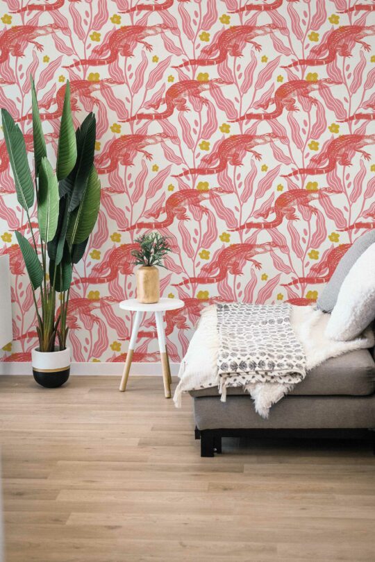 Crocodile Whispers in Rosy Jungles - vibrant choice by Fancy Walls